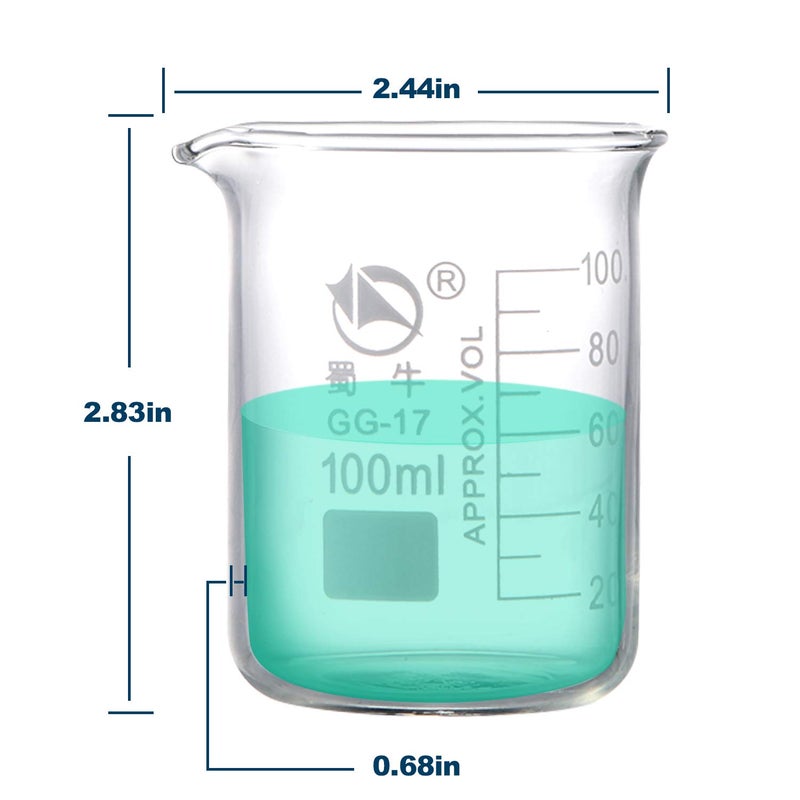Young4us Glass Beakers, Pack of 6 Low Form Measuring & Droppers Set, 3 Graduated Griffin Beakers in 3 Sizes with Scales, 250ml, 100ml, 50ml, 3 Glass Droppers Without Scales (3ml per Drop) - Image 3